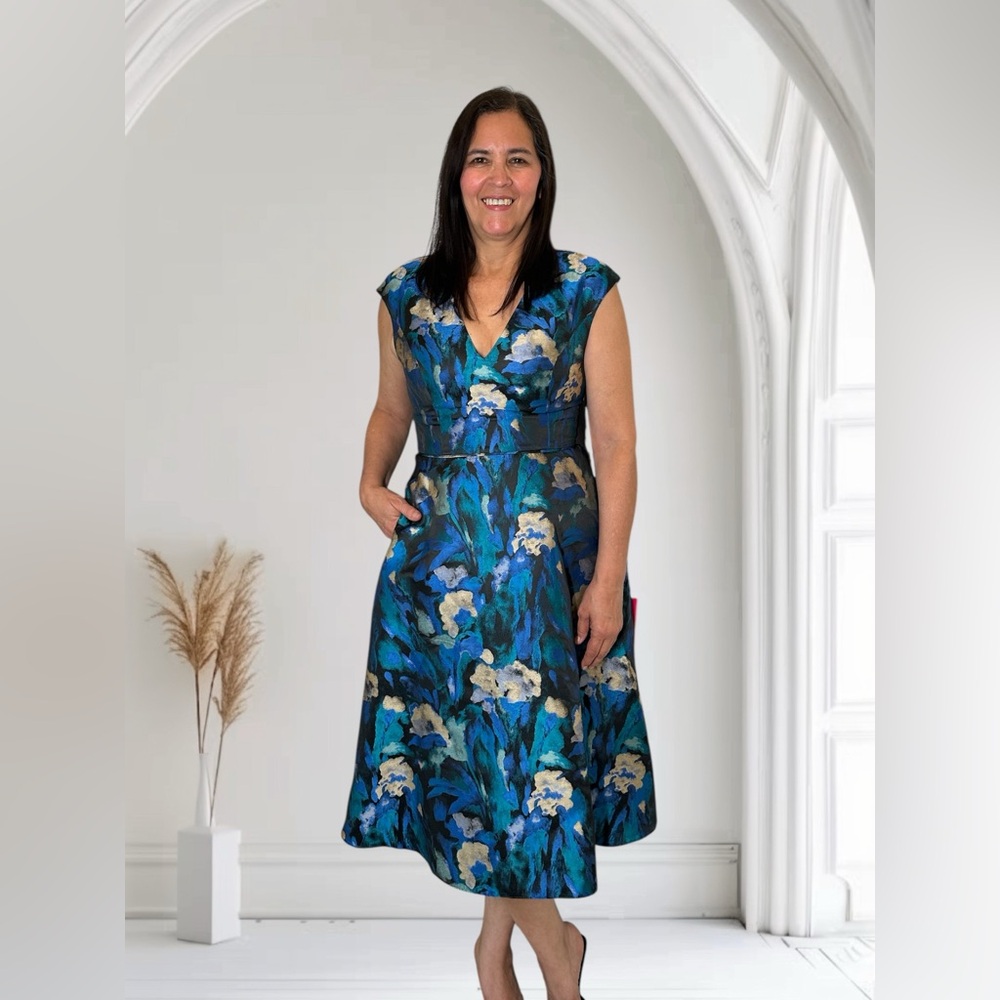 Aidan Mattox Teal and Black Floral Gown